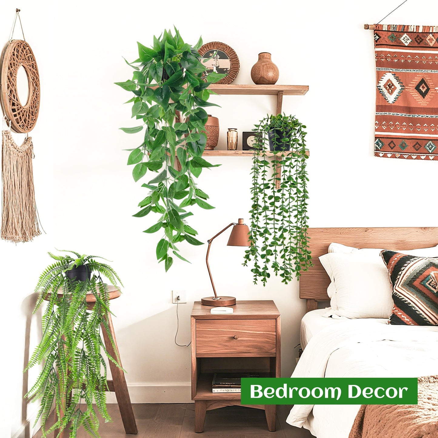 Der Rose 4Pcs Fake Plants Hanging Artificial Ivy Vine Faux Eucalyptus Hanging Plants, Boston Fern, String of Pearls for Living Room Aesthetic Bedroom Boho Kitche Wall Shelf Indoor Outdoor Decor