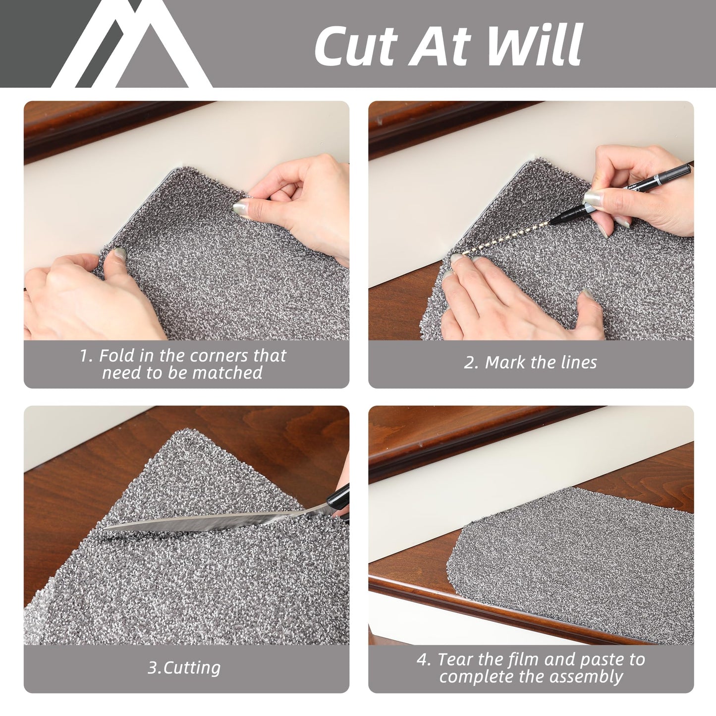 COSY HOMEER Stair Treads Non-Slip Carpet Mat 28inX9in Indoor Stair Runners for Wooden Steps, Stair Rugs for Kids and Dogs, 100% Polyester TPE Backing 4pcs,Grey,Protect Floor