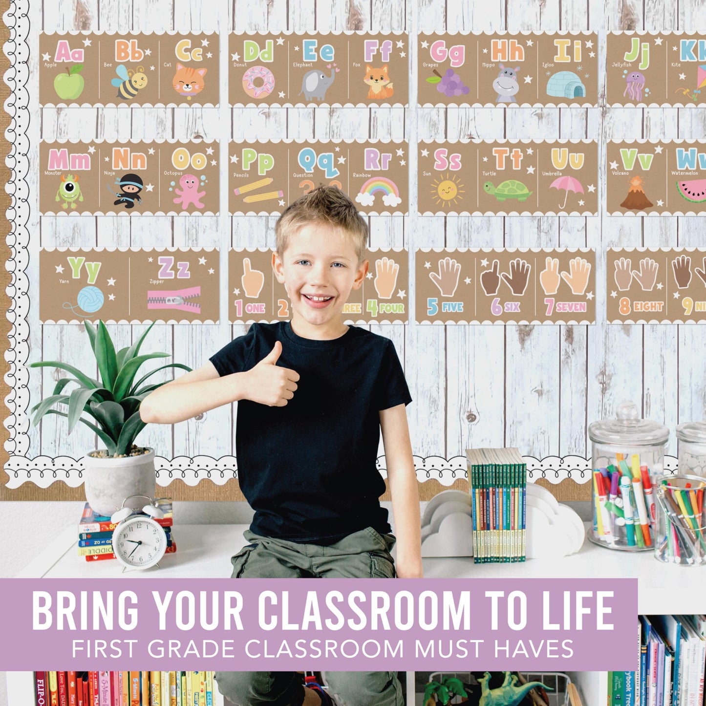 Hadley Designs Alphabet for Classroom Wall Decor - ABC Posters for Classroom Wall Chart Preschool & Kindergarten, ABC Letters & Number Line Elementary Must Haves, Kraft Daycare & Homeschool Essentials