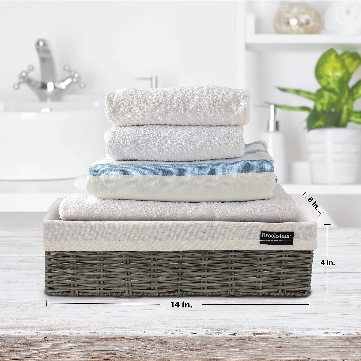 Brookstone Wicker Shelf Storage Basket Decorative Shelf Bin, bathroom organizers and storage, Boho Living Room Decor, Spring Storage 2026 - Single Basket