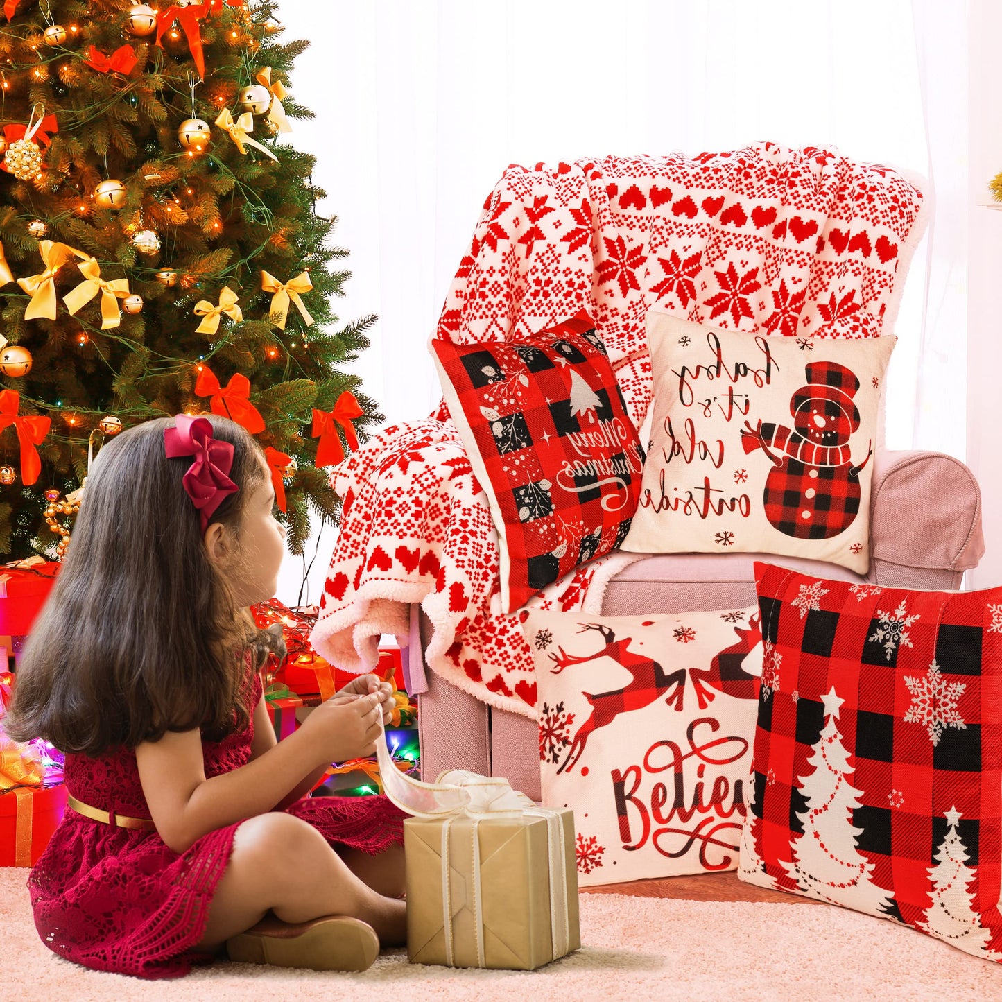 TDHDIKE Farmhouse Christmas Pillow Covers - 18x18 Inch Set of 4, Sofa Couch Decorations