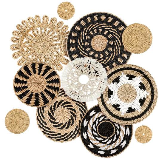 Tatuo 11 Pcs Boho Wall Basket Decor Bulrush Woven Wall Hanging Art Round Farmhouse Rustic Handmade Wicker for Summer Home, Bedroom, Living Room, Kitchen Decorations, Multi Sizes(Boho)