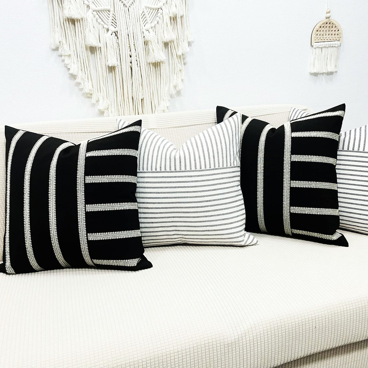 Slow Cow Pack of 2 Stripe Patchwork Throw Pillow Cover Cushion Cover Pillow Cover for Sofa Couch 18 x18 Inches