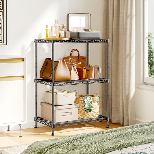DurayLoly 3 Tier Metal Wire Storage Shelves,Adjustable Small Wire Shelving Unit,Utility Storage Rack for Kitchen,Bedroom,Laundry Room,Pantry & Office,17.7”Wx11.8”Dx35.4”H,Black