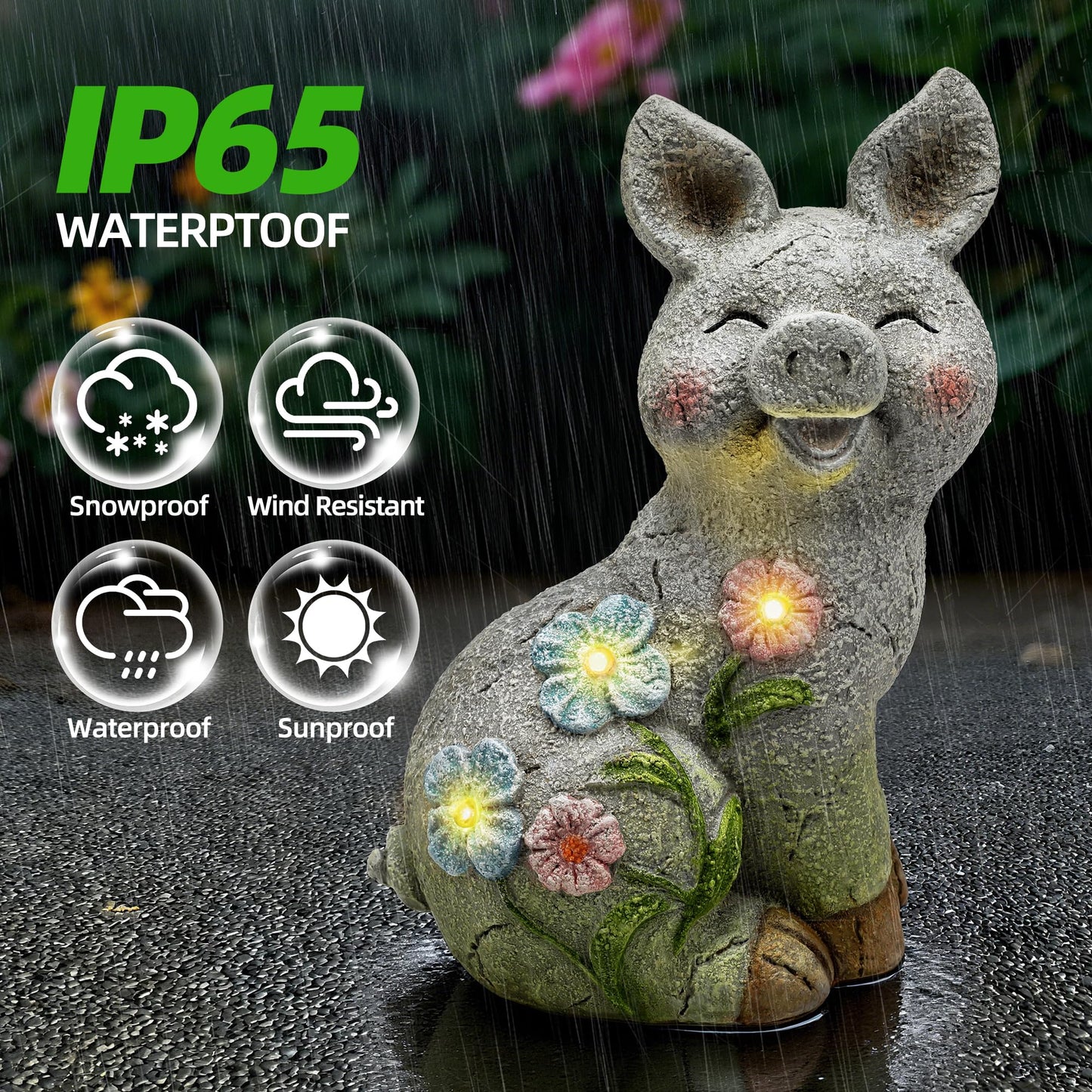 Leekung Solar Pig Statues Garden Decor,Outdoor Statue Sculpture with Led Lights,Solar Garden Decorations Pig Figurines for Patio,Balcony,Yard,Lawn,Unique Housewarming Birthday Gifts for Mom Women