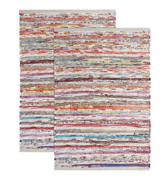 COTTON CRAFT Cotton Chindi Rag Rug - 2 Pack - Boho Farmhouse Rustic Area Accent Throw Rug - Handwoven Reversible Natural Recycled Yarn - Living Room Den Study Home Décor Gift -20 x 32 in - Multi Color