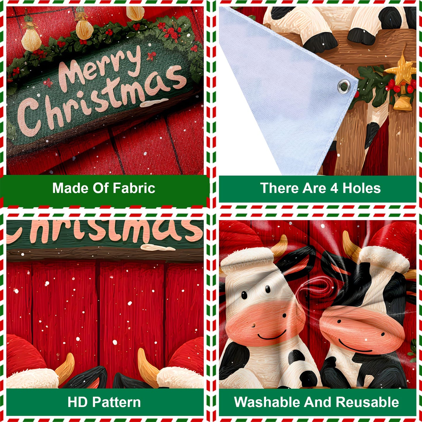 Christmas Door Cover, 35.4 x 70.8 inch Merry Christmas Door Cover Hanging Banner Backdrop Xmas Winter Holiday Decor for Front Door, Two cows