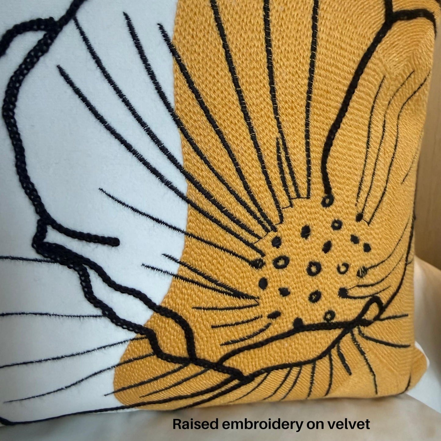 AYAY Decorative Velvet Throw Pillow Cover 18x18 Inch – Beige with Yellow, Rust & Olive Embroidered Floral Design, Earthy Boho Accent Cushion, Hidden Zipper, Cover Only