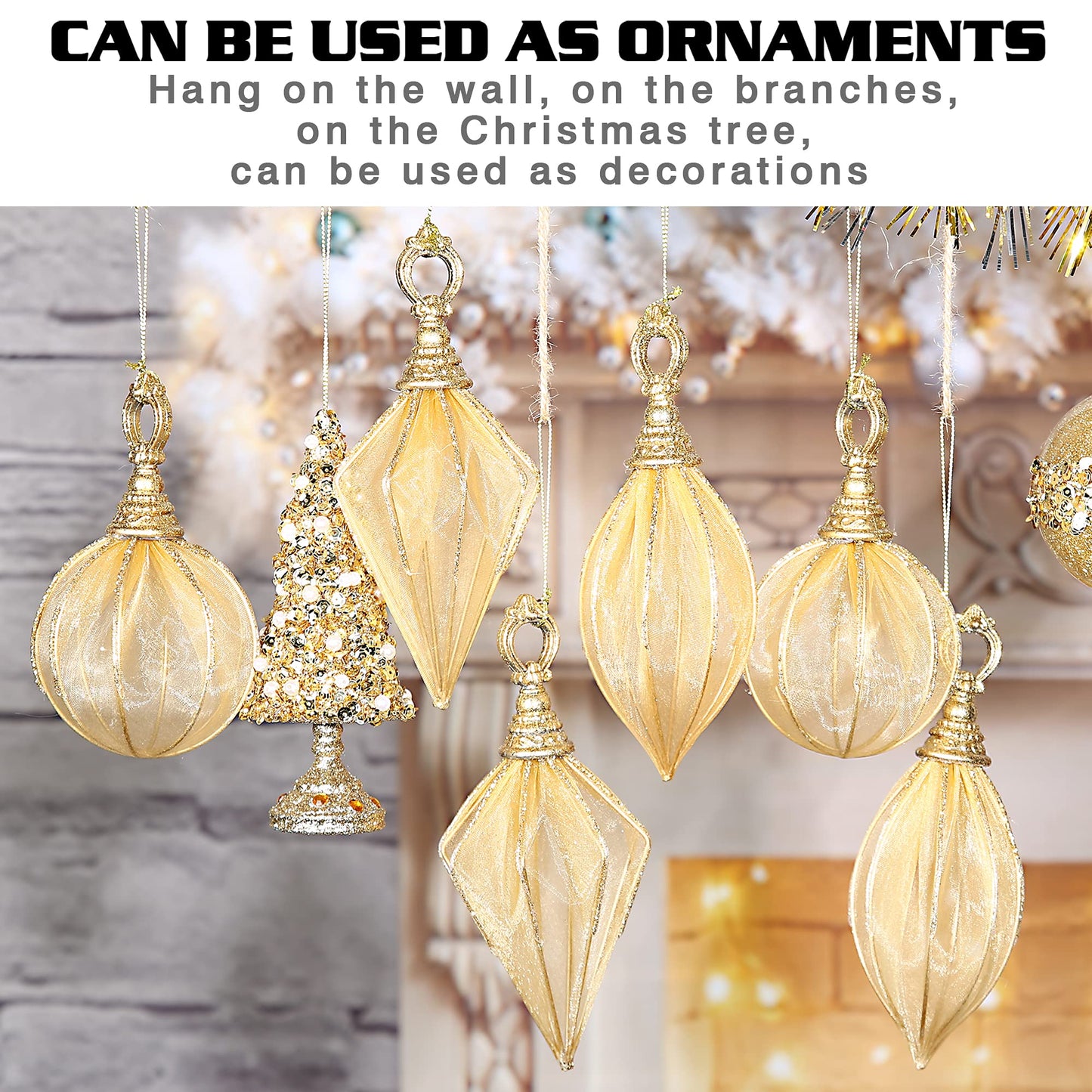 Christmas Ball Ornaments, 6pc Set Gold Rugby,Round Ball, Diamond Pendant Christmas Decorations Hanging,Suitable for Gifting Xmas Tree Decorations Wedding Party Holiday