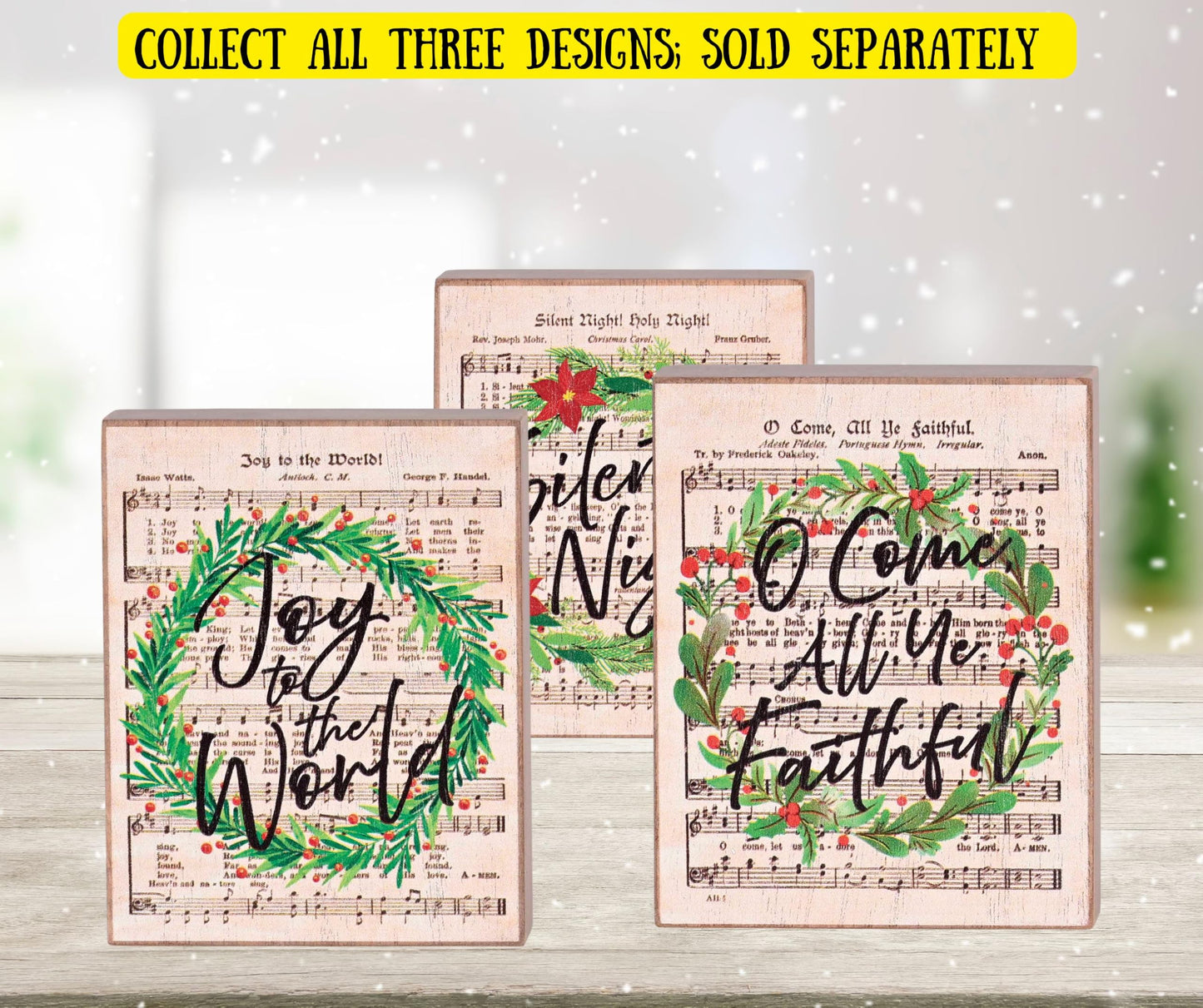 Dicksons Decorative Christmas Plaque Tabletop Block Sign 3 x 4 Inch MDF Joy to the World