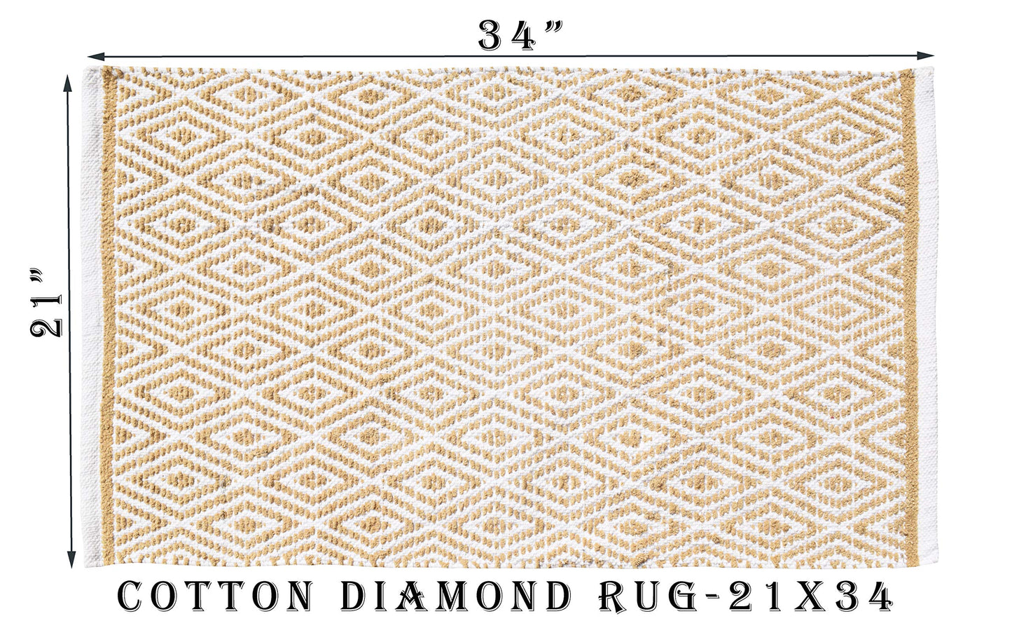 Ramanta Home 100% Cotton Diamond Handwoven Reversible Rug 21x34 Inch– Linen Soft Washable Area Rug for Bathroom, Kitchen, Bedroom, Entryway | Durable Lightweight Handmade Accent Floor Mat | Boho Décor