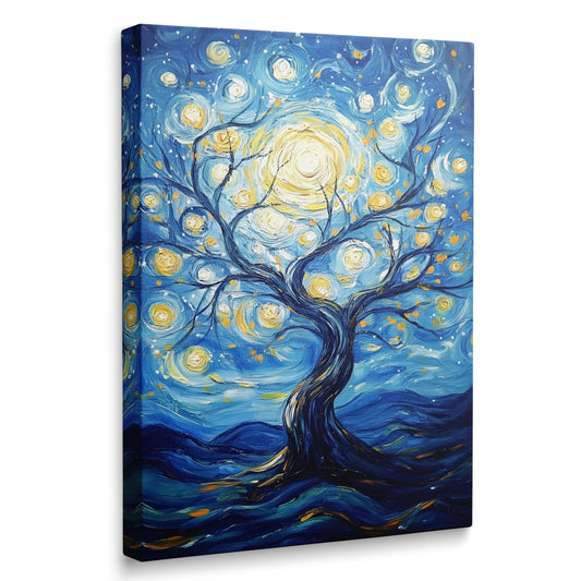 Framed Van Gogh Canvas Wall Art Set, Colorful Abstract Tree of Life & Starry Night Paintings, Boho Wall Decor for Living Room, Bedroom, Bathroom, Blue Artwork for Walls Ready to Hang (12''x16'')