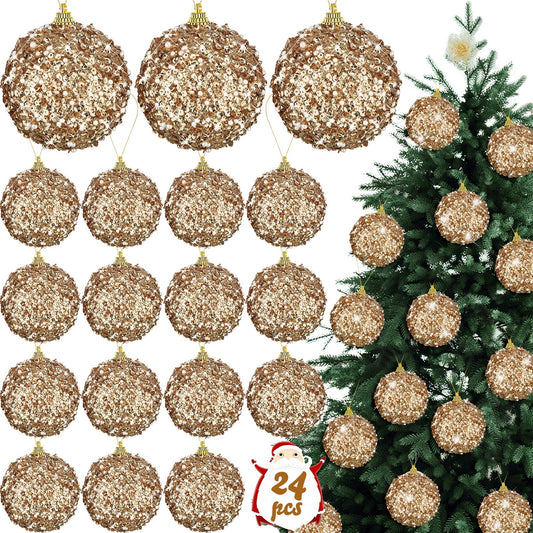 Liliful 24 Pcs 3.15 Large Christmas Ball Ornaments Glitter Christmas Decorations Tree Balls Hanging Ornaments for Xmas Wedding Home Tabletop Party Holiday Decor (Champagne Gold)