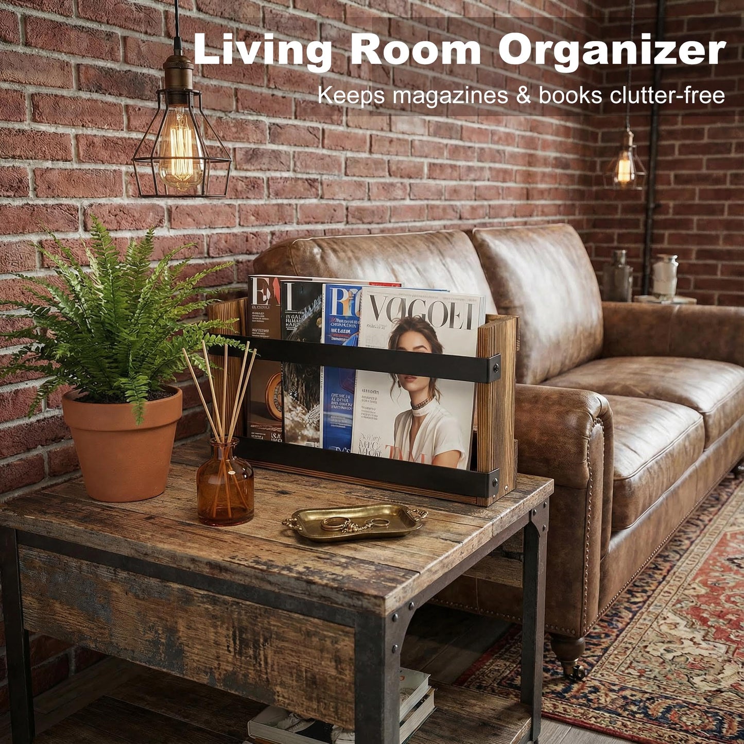 Dojomadf Wood Magazine Rack Wall Mounted & Wall Magazine Rack, Pine Wood Black Metal Wall Magazine Holder for Magazines, Books, Mountable or Freestanding Organizer