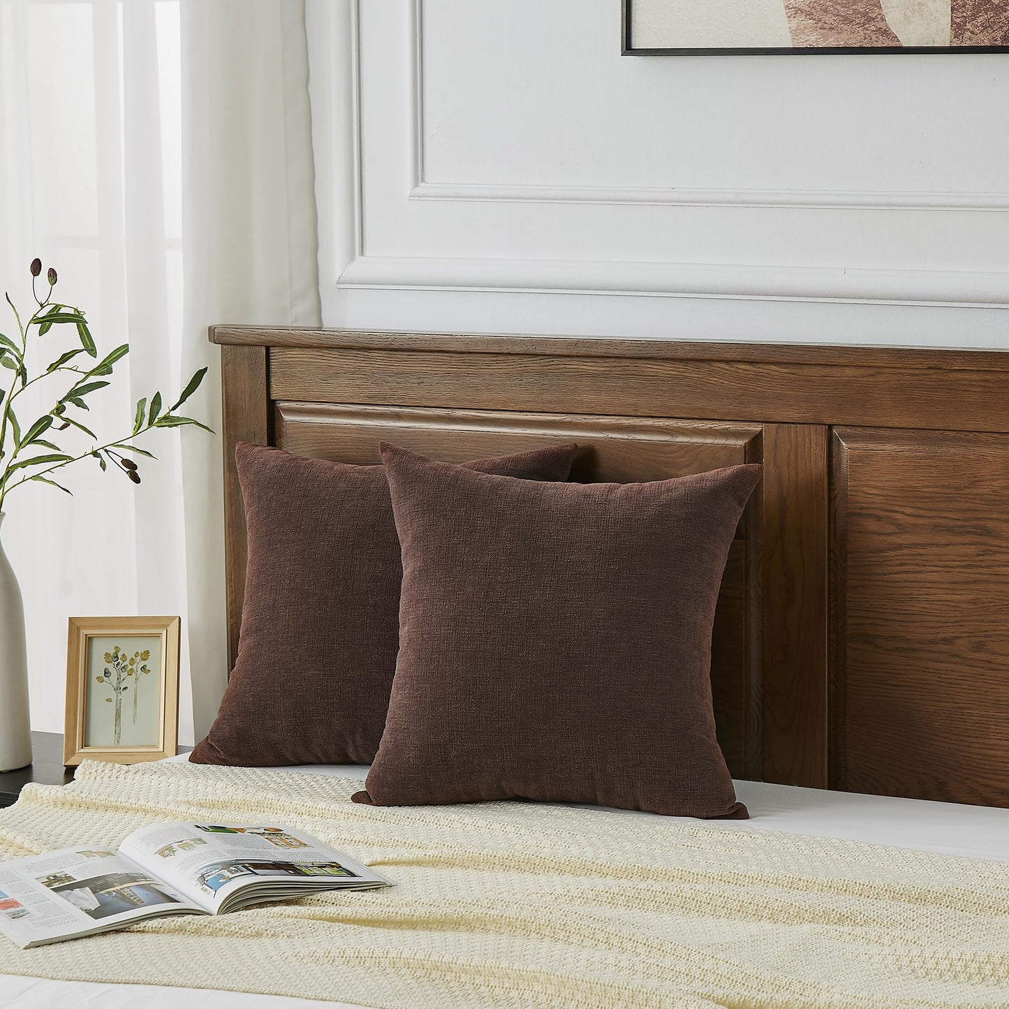 GAWAMAY Decorative Chenille Throw Pillow Covers 26x26 Inch Pack of 2, Soft Square Couch Pillow Cover for Sofa Cushion Living Room Bedroom Solid Dyed Oversized Pillowcases Coffee 66x66cm (ONLY Covers)