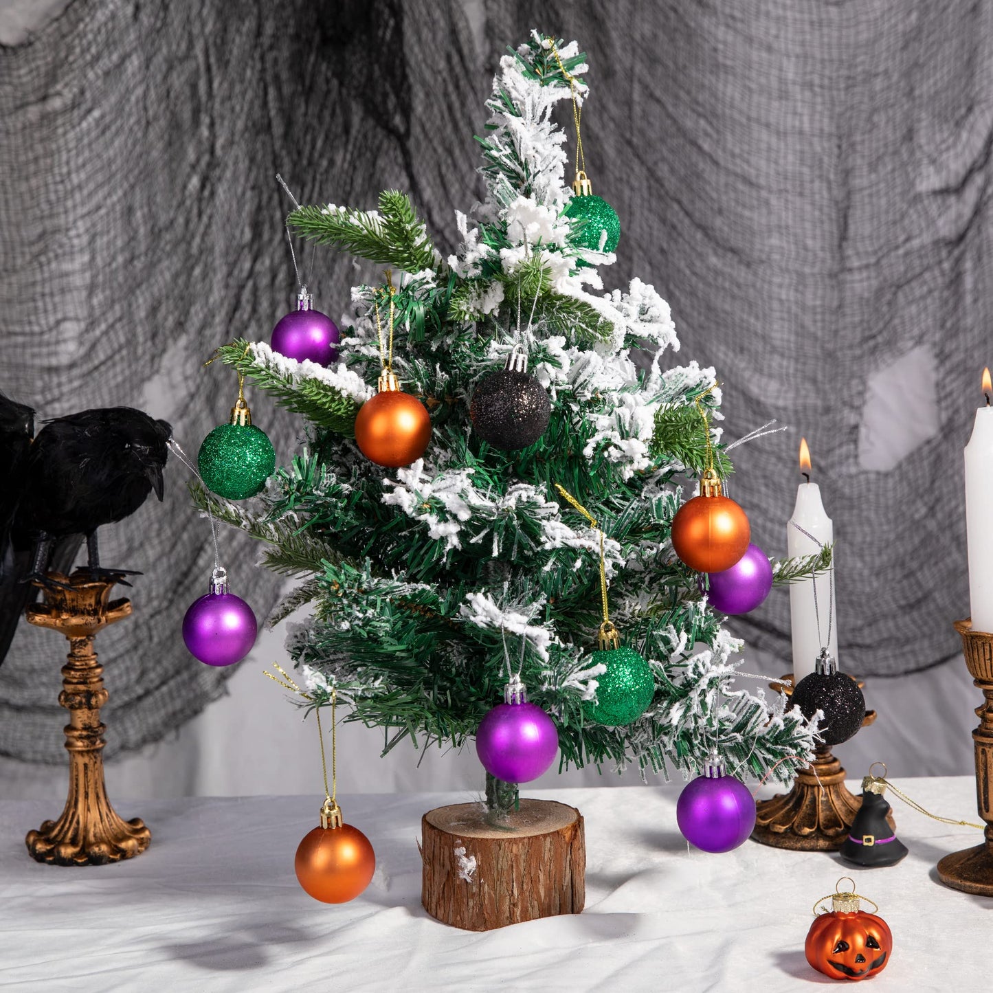 Deloky 24 Pcs Halloween Glitter Balls Ornaments, 1.6 Inch Halloween Shatterproof Hanging Balls, Black Orange Purple Green Shiny Ball Tree Ornaments for Halloween Christmas Party Tree Decoration