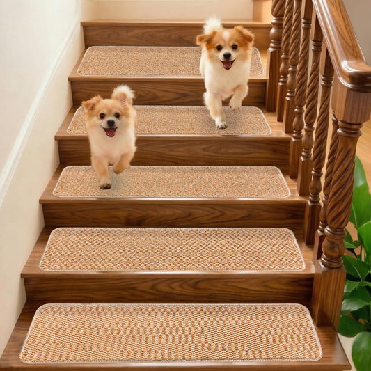 DONJOP 9.5x36 Inch Stair Treads for Wooden Steps Indoor(15-Pack) – Non Slip Adhesive Peel and Stick Carpet Stair Treads, Washable & Reusable Stair Runner Rugs for Kids Elders and Pets-Khaki