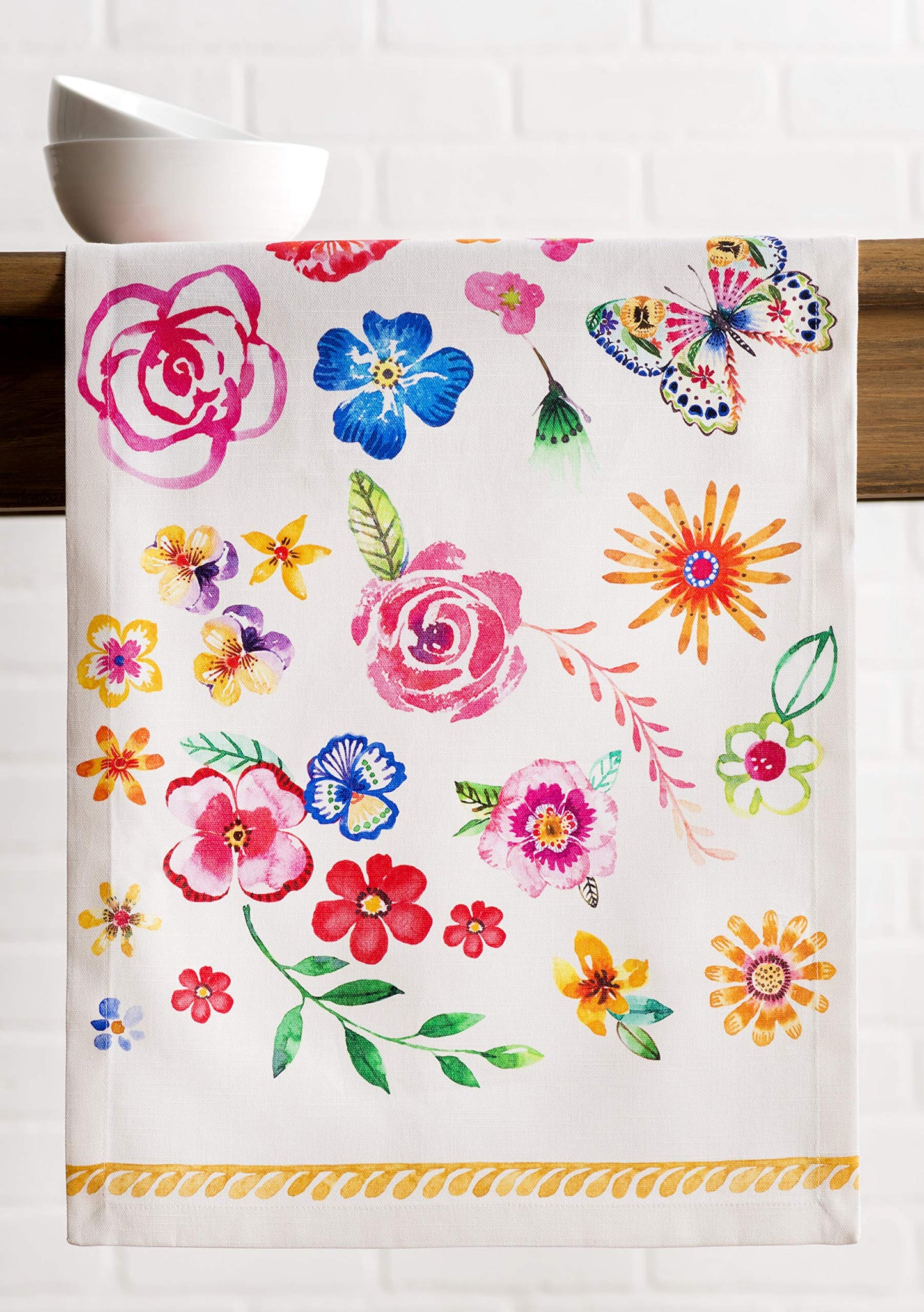 Maison d' Hermine Table Runner 100% Cotton Single Layer Table Runners 108 inches Long Decorative for Home Kitchen Dining Party Gifts for Mothers Day Spring Summer (Happy Florals - Sweety)