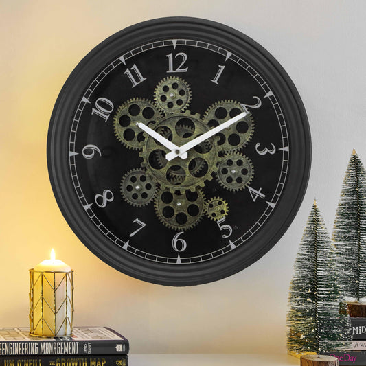 CLXEAST 15 Inch Real Moving Gear Wall Clock, Vintage Industrial Steampunk Metal Wall Clocks for Living Room Decor,Kitchen, Home Office,House Warming Gifts New Home