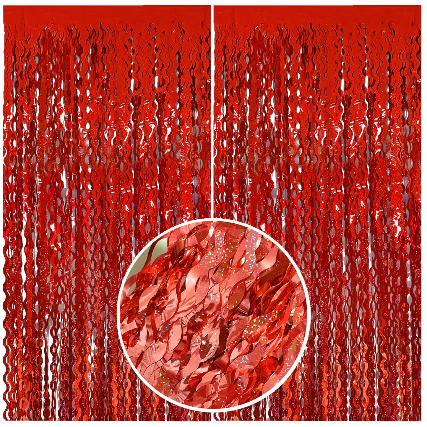 Red Streamers Tinsel Foil Fringe Curtains Wavy for Parties Sparkle Metallic Wavy Foil Fringe Backdrop Curtain for Party Decorations Photo Booth Props Birthday Graduation Wedding Valentines Decor
