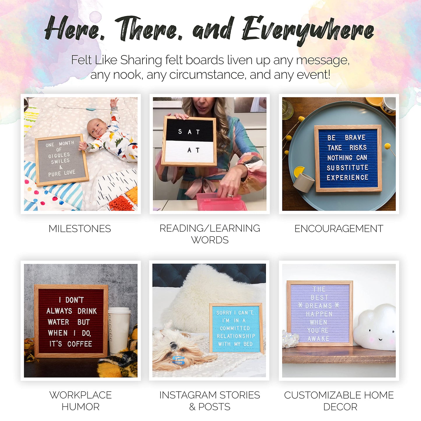 Felt Like Sharing Square Letter Board (Black Felt - 10”x10”) – Changeable Message Board with 3 Sets of Felt Board Letters – Statement Wall Sign for Quotes, Home or Holiday Decor In Oak Frame