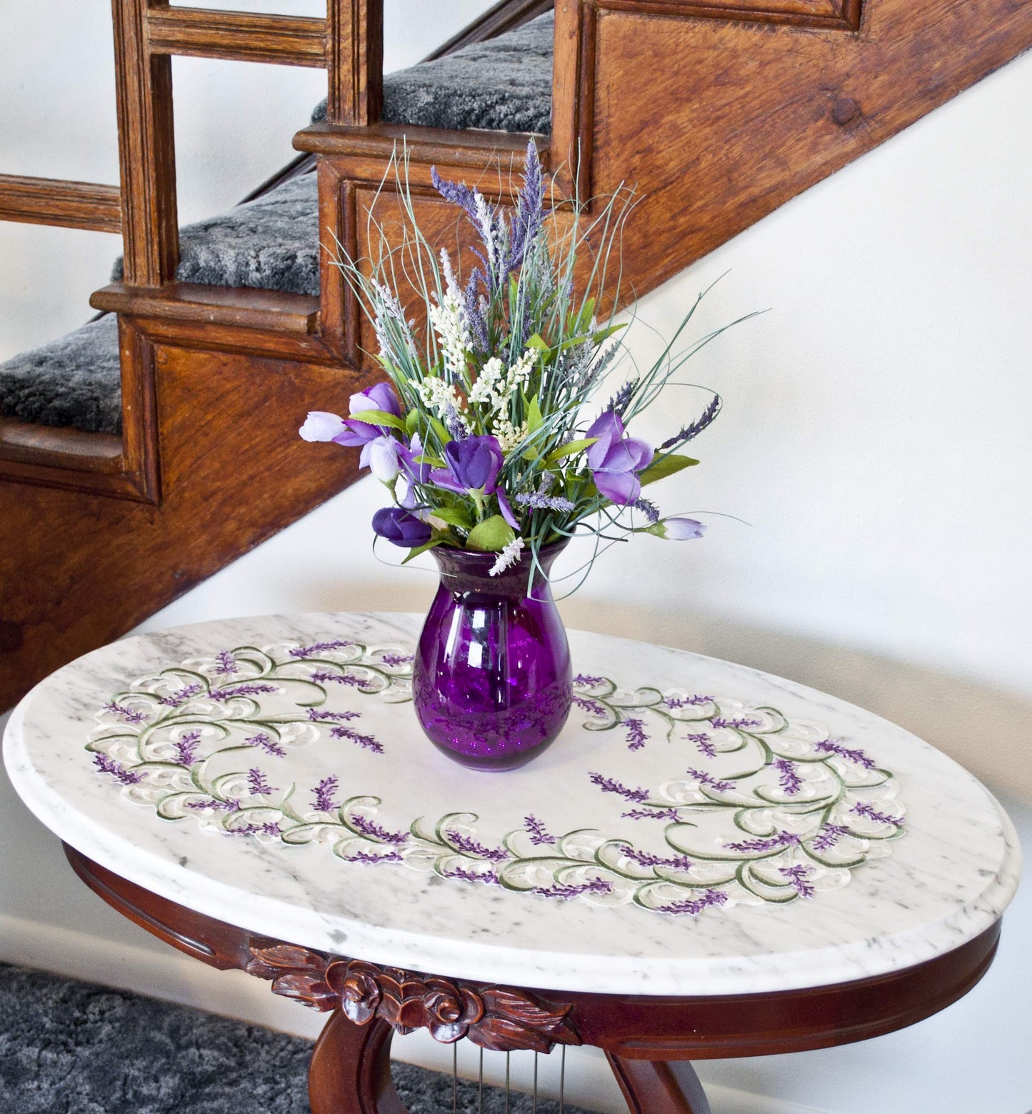 Embroidered Purple Embroidered Lavender Lilac Table Runner 14 X 28 Inch