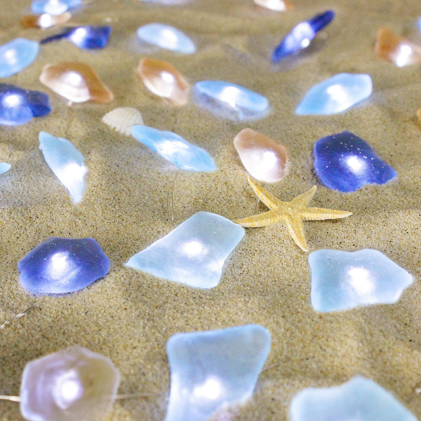Impress Life Ocean Decor String Lights, Sea Glass Festive Beach Themed 10 ft 40 LEDs Battery&USB Cord Operated Decorative Lights with Remote Timer for Tent Wedding Nursery Bedroom Party Ornament