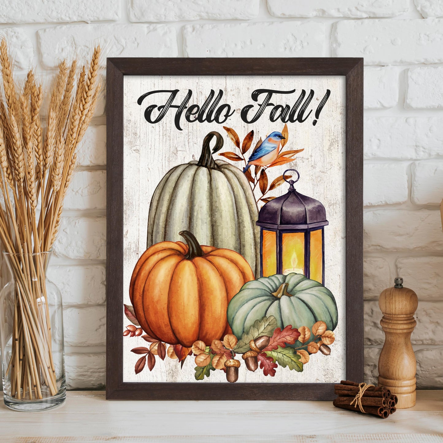 Farmhouse Wall Decor for your Home - 12x16 Rustic Wood Frame with 14 Interchangeable Sayings for the 4 Seasons, Christmas, Easter, Thanksgiving & July 4