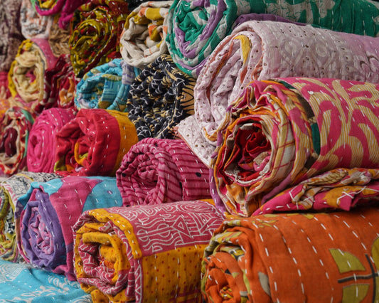 Rajasthali 2 Pcs Whole Sale Tribal Kantha Quilts Mix Lot Vintage Cotton Bed Cover Old Assorted Patches Rally