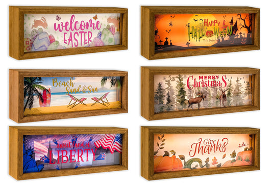 SAILINGSTORY Interchangeable Holiday Decor 6 Seasonal Decor Night Light Shadow Box Easter Summer 4th of July Halloween Thanksgiving Christmas Decorations