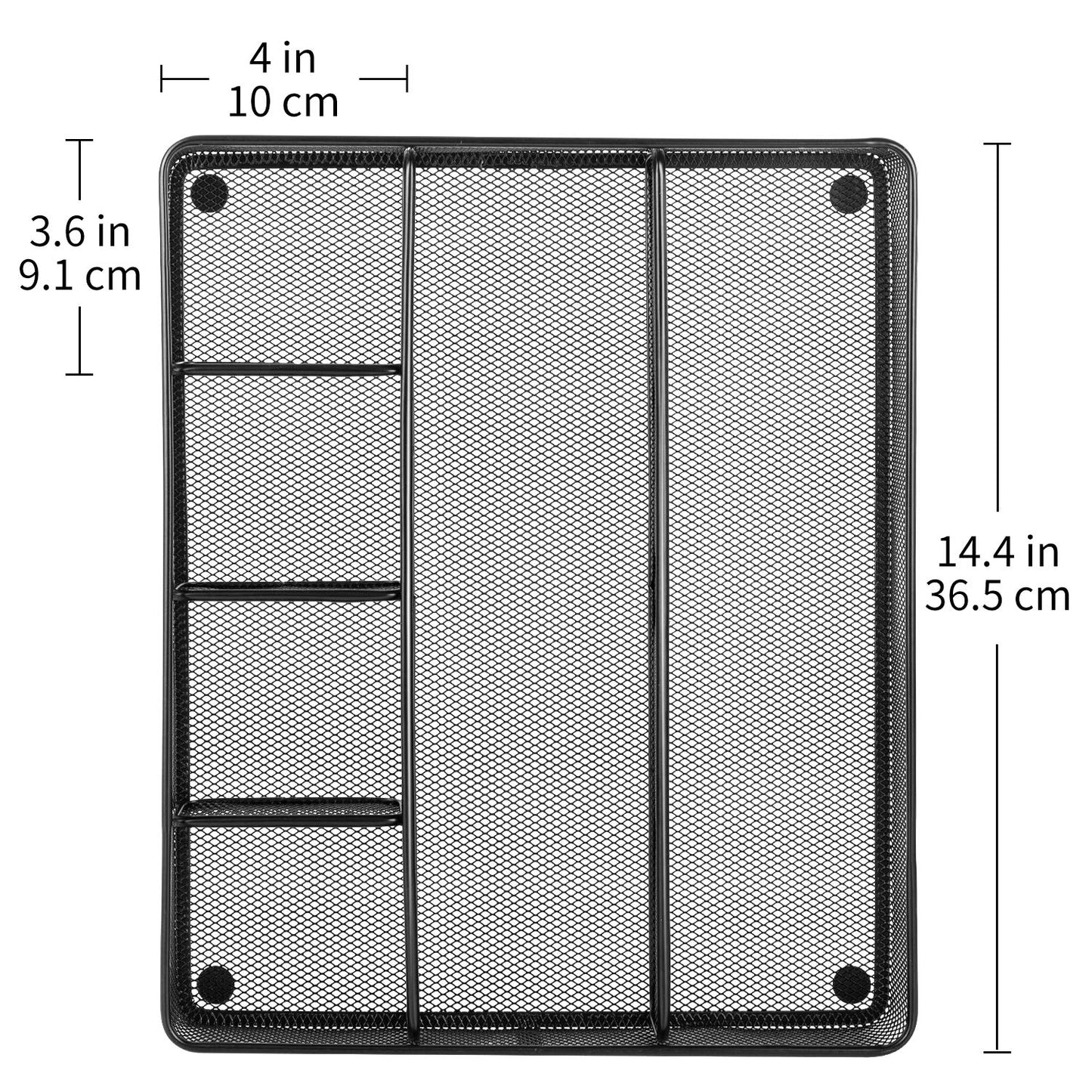 Amazon Basics Metal Mesh Desk Organizer with 6 Compartments, Anti-Slip Pen Holder Storage Tray for Office Supplies and Home, Black
