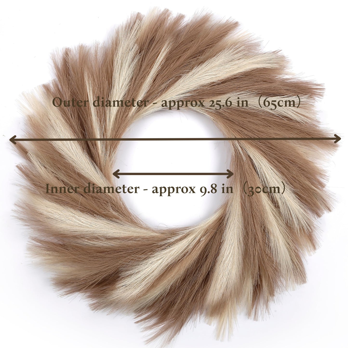 Perfnique Pampas Grass Wreath, 25'' Faux Pampas Wreath for Front Door, Artificial Pampas Wreath for All Seasons, Boho Wall Decor, Farmhouse Pampas Grass Garland, DIY Wreath Arrangement (Ivory&Taupe)