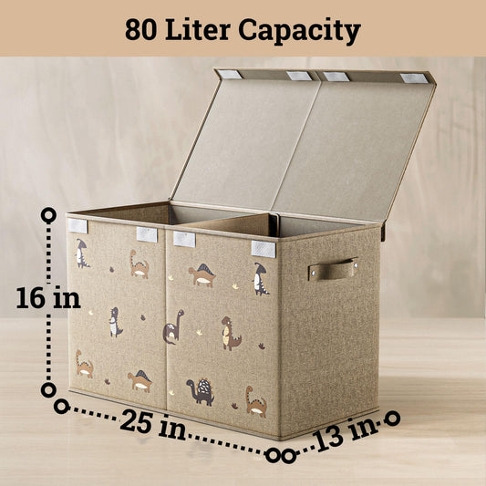 Collapsible Toy Storage Box with Handles, Removable Divider & Detachable Lid - Dinosaur Print Kids Toy Box for Boys & Girls - Storage for Toys Living Room, Bedroom & Playroom - Large Bin for Toys