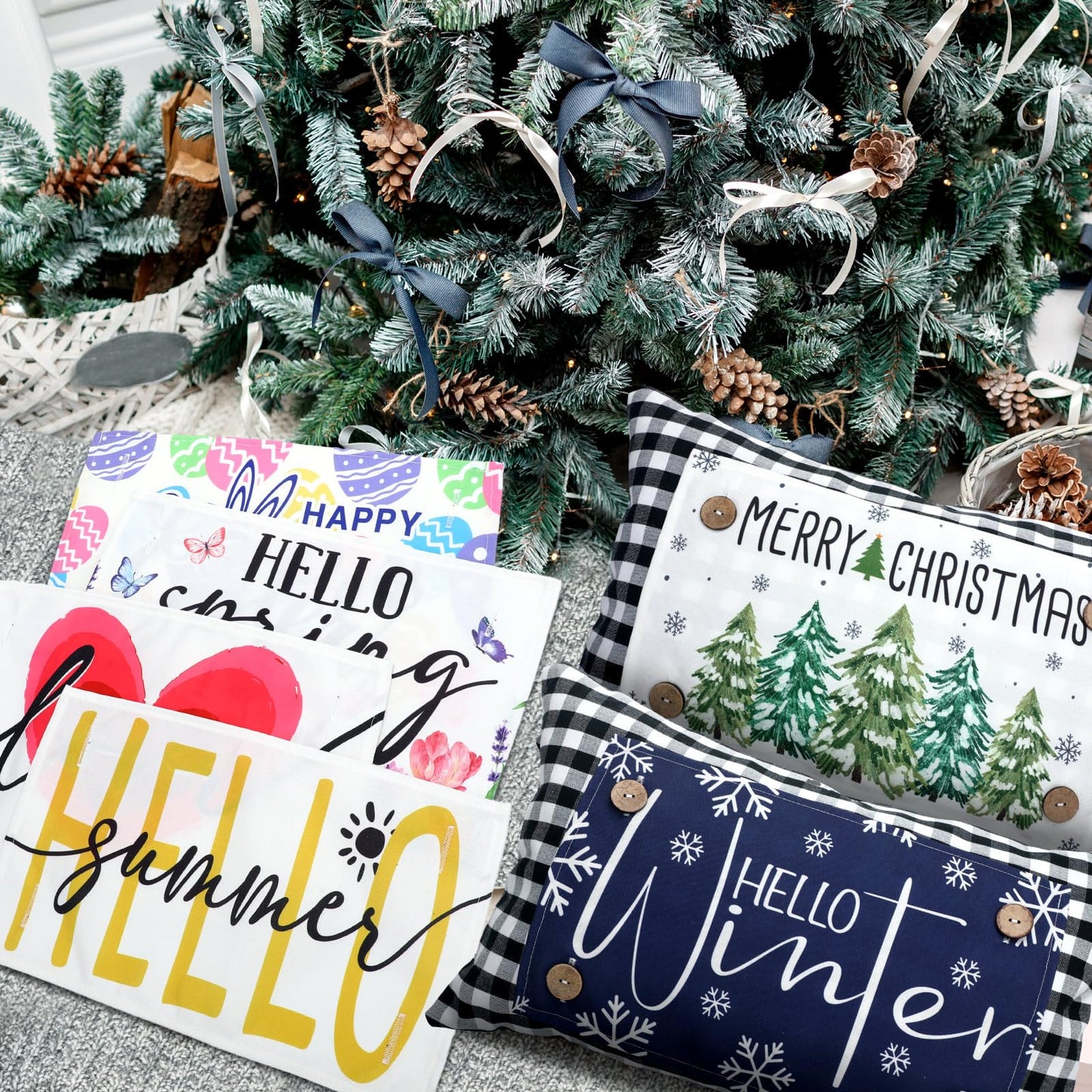 Hahafelt Seasonal Holiday Throw Pillow Cover with 12 Interchangeable Pillow Panels 250th Anniversary 4th of July Pillowcase Summer Rectangle Canva Lumbar for Home Decoration(Black and White Checkered)