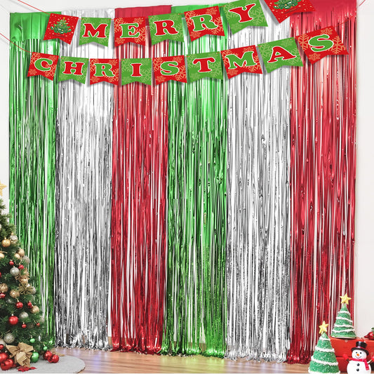 OHOME Christmas Party Decorations - Christmas Decorations | Red Green Silver Backdrop Banner for Wall Door | Xmas Birthday Party Favors Supplies Indoor Outdoor - Navidad Photo Booth Props for Home