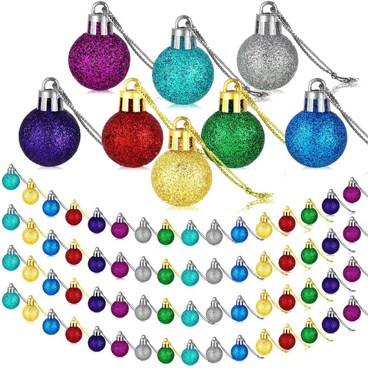 Sumind 80 Pcs Glitter Mini Christmas Ball Ornaments 1" Miniature Christmas Balls Hanging Multicolor Xmas Tree Decorations in 8 Colors for Holiday Xmas Party Tree Decor