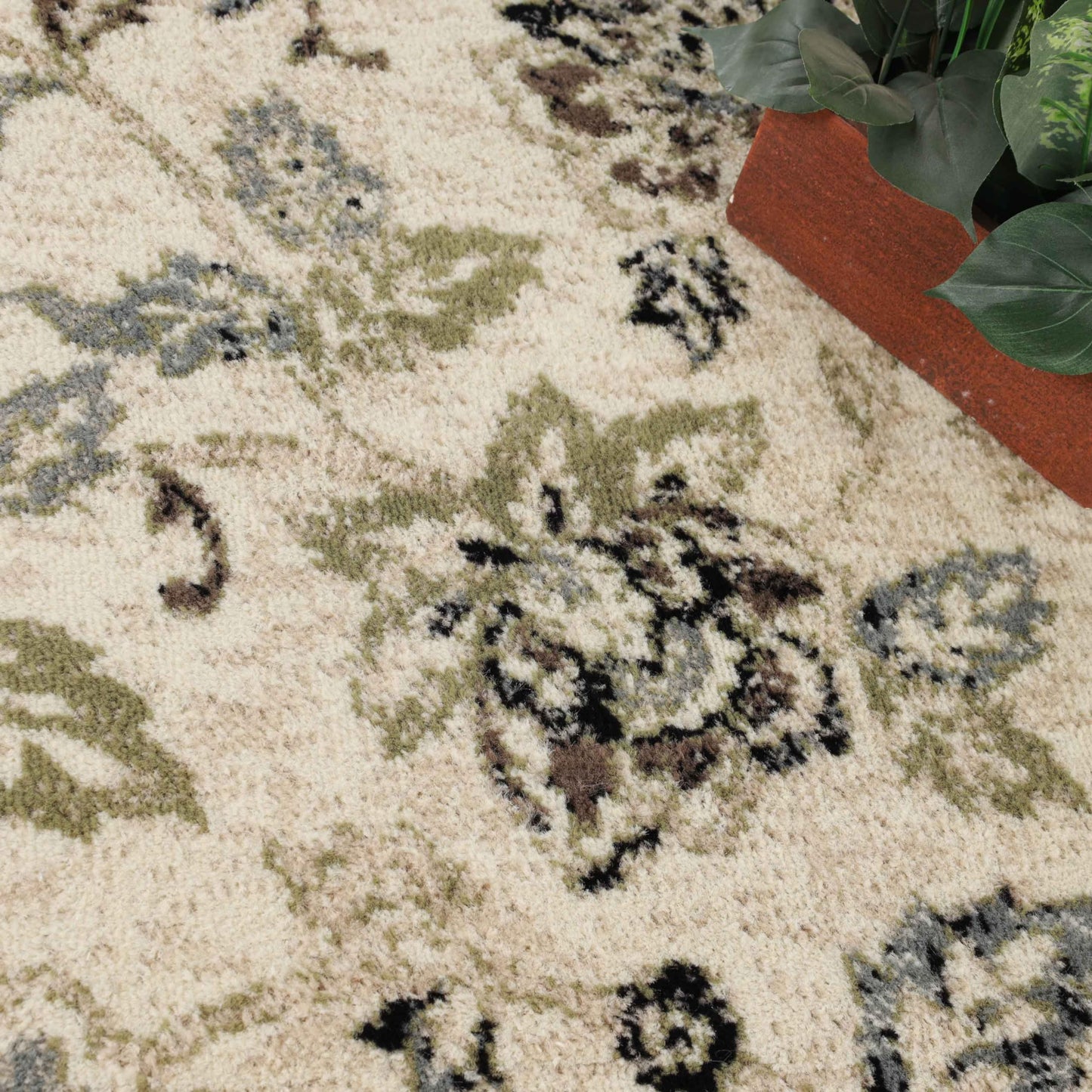 Superior Indoor Large Area Rug for Hallways, Entry, Office, Living/Bedroom, Hardwood, Tile, Floor Cover, Plush Carpet Cover, Modern Farmhouse Floral Decor, Jacobean Collection, 2' x 3', Beige Brown