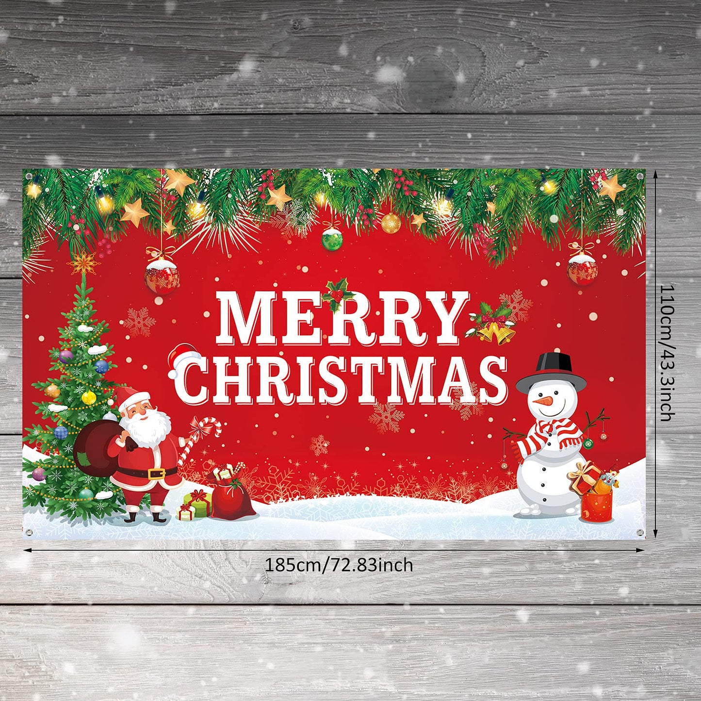 Merry Christmas Backdrop for Photography Banner Large Snow Wonderland Backdrop Winter Snowman Scene Xmas Santa Tree Background for Outdoor Indoor Christmas Decorations Party Gifts, 72.8 x 43.3 Inch