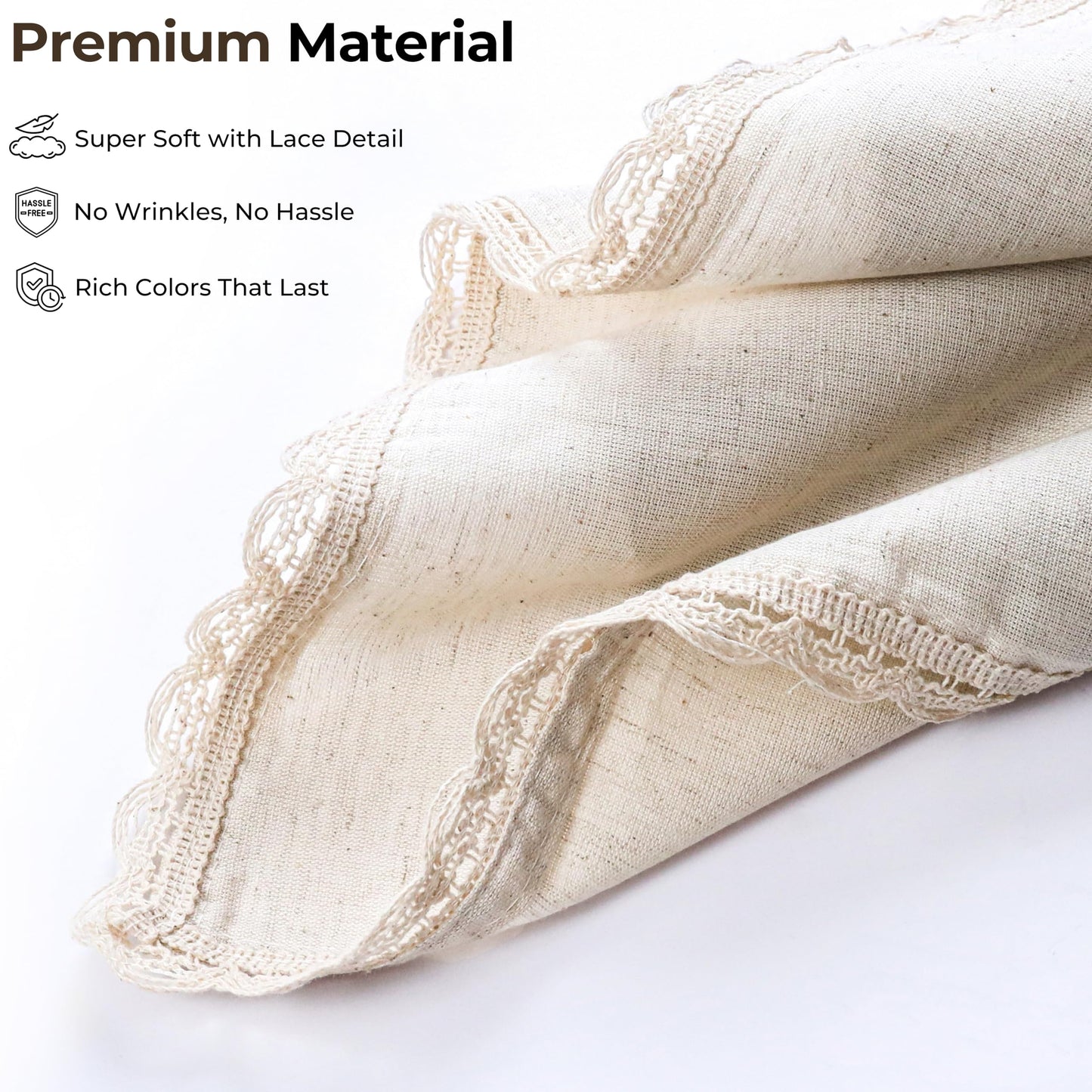 Ramanta Home Decorative Cloth Dinner Napkins Set of 4, 20x20 Inch Natural Lace Flax Cotton Napkins with Mitered Corners, Oversized Use, Parties, Weddings, Spring, Easter Cloth Napkins