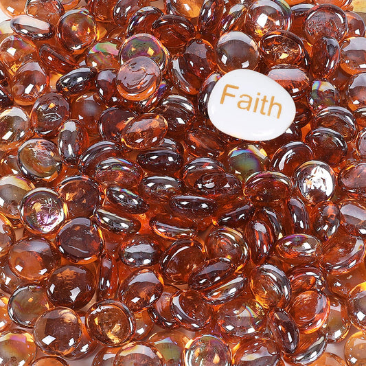Ausluru 5LB Fire Glass Beads Flat Glass Marbles for Outdoor Fire Pit and Fireplace, Glass Gemstones for Vase Filler, Aquariums, Hydroponics Plants, Home Decor and Christmas DIY Craft, Amber