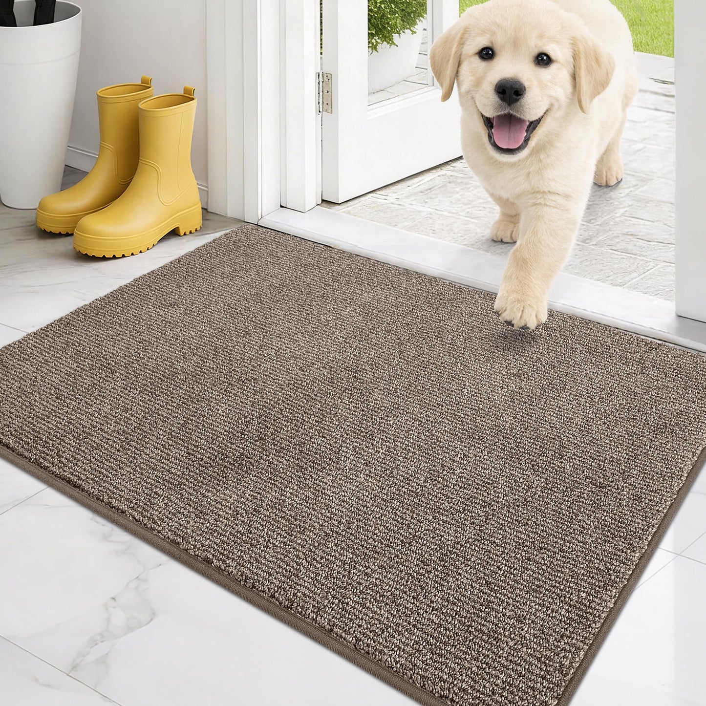 PURRUGS Dirt Trapping Door Mat 20" x 31.5", Non-Slip Machine Washable Entry Rug, Entrance Mat, Indoor Front Door Mat, Super Absorbent Entryway Rug for Muddy Shoes & Paws, Heathered Beige
