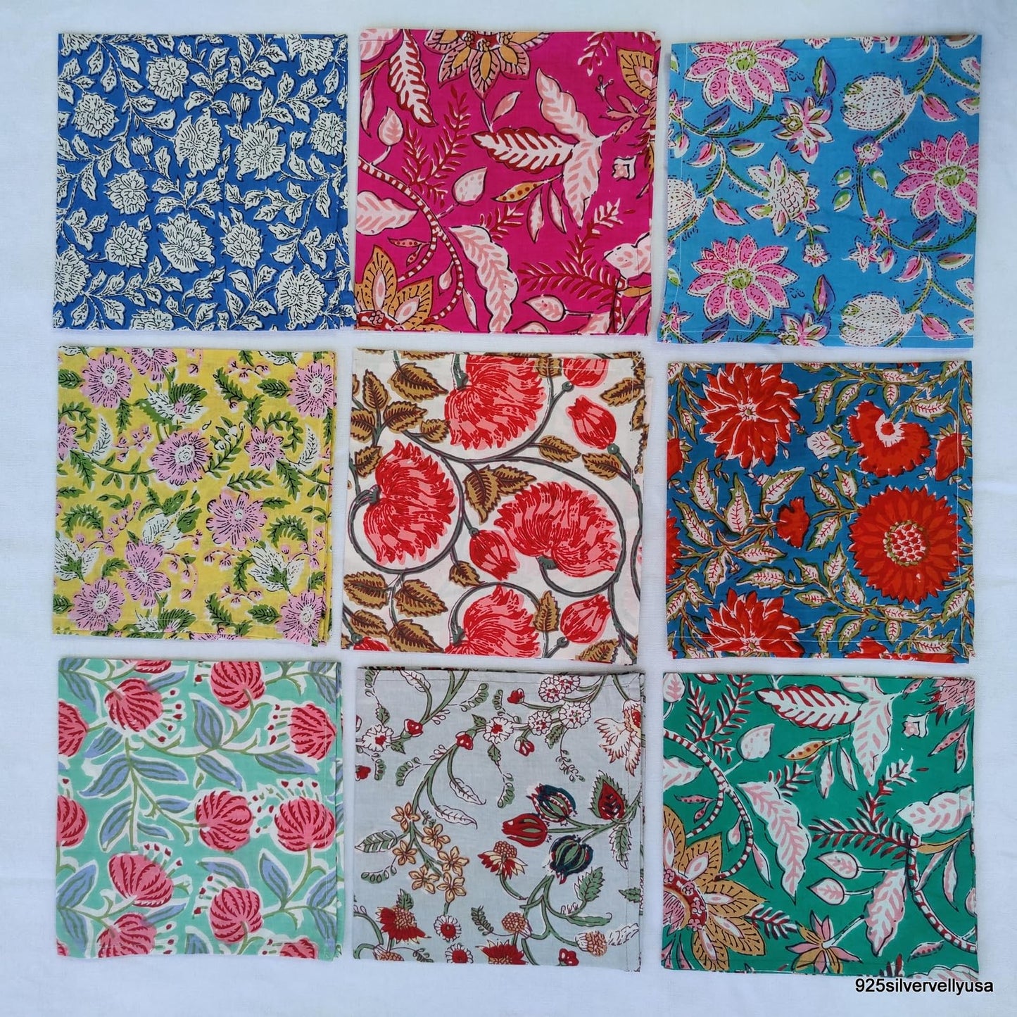 INDIANHANDICRAFTS 10 Pc Mix Lot Hand Block Print Napkin, 100% Cotton, 16x16 Inch, Multicolor Floral, Square, Napkin