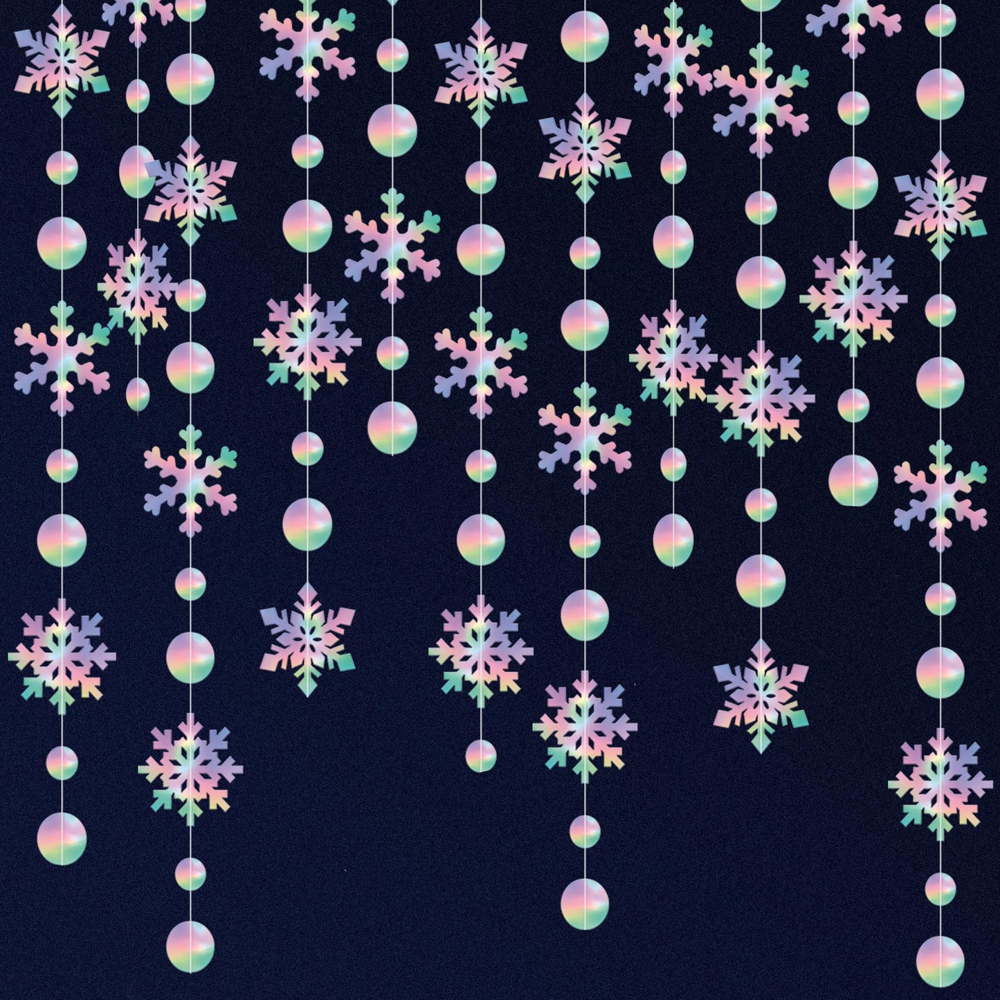 KatchOn, 6.5 FT Christmas Garland Decorations- 8 String, No DIY | Snowflake Garland | Hanging Christmas Decorations Indoor | Snowflakes Streamers for Iridescent Party Supplies, Winter Decor