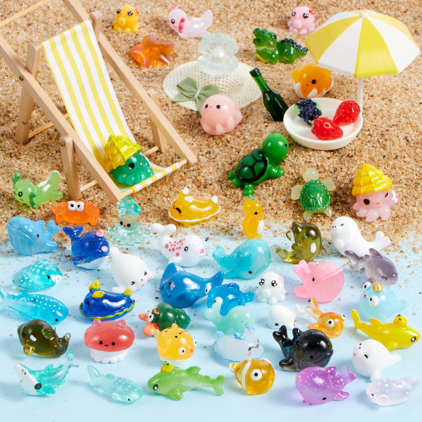JOYIN 50 Pcs Mini Ocean Resin Animals Figures, Mini Sea Animals Figurines for Aquarium Ornaments Decorations, Cute Garden Accessories, Birthday School Slime Charms for Crafts, DIY Miniature Scenes