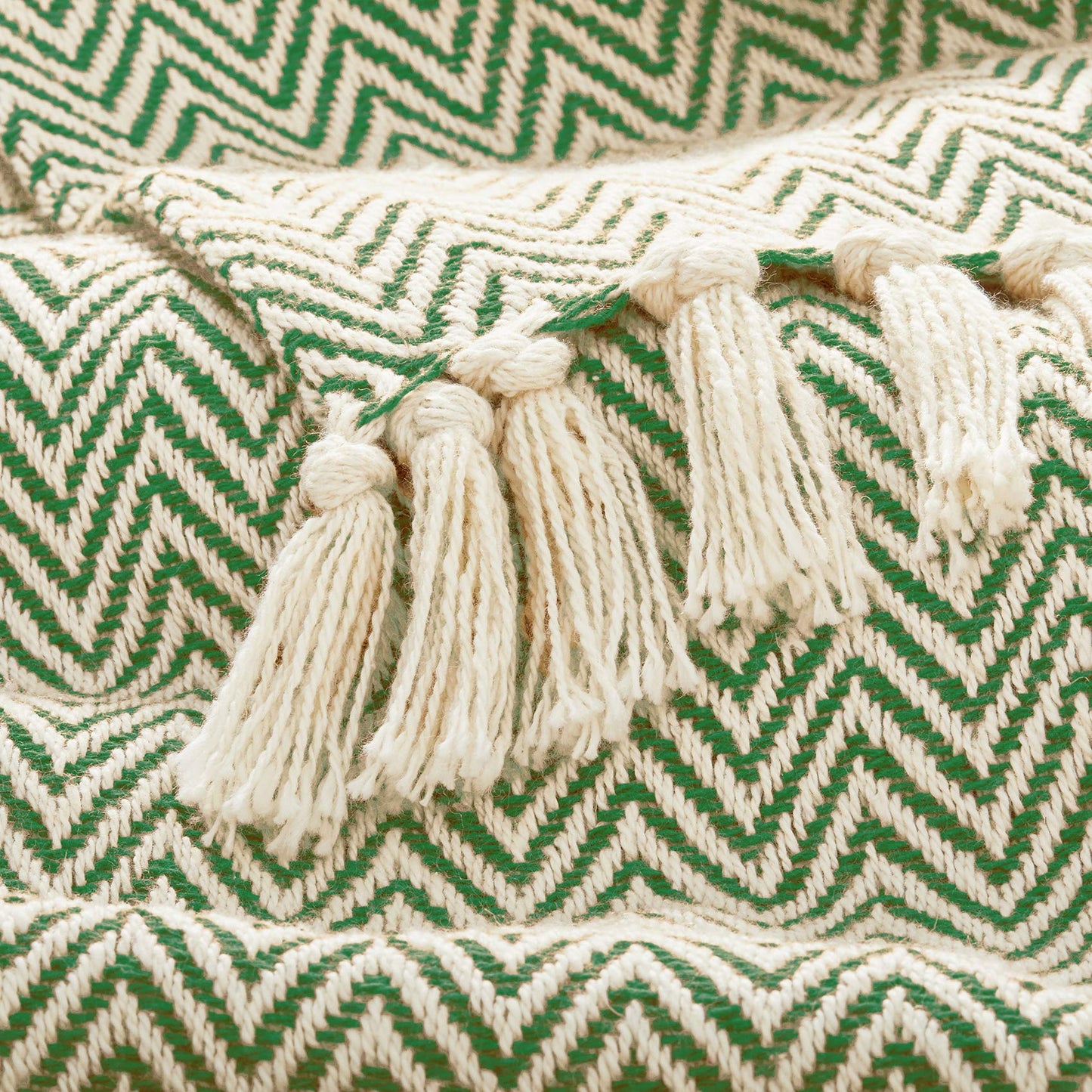 Americanflat 50x60 Throw Blanket - Soft and Breathable Cotton Throw Blanket for Couch, Bed, Chair - Decorative Blankets Perfect for Home, Office, or Outdoor Use - Sage and Beige Herringbone Design