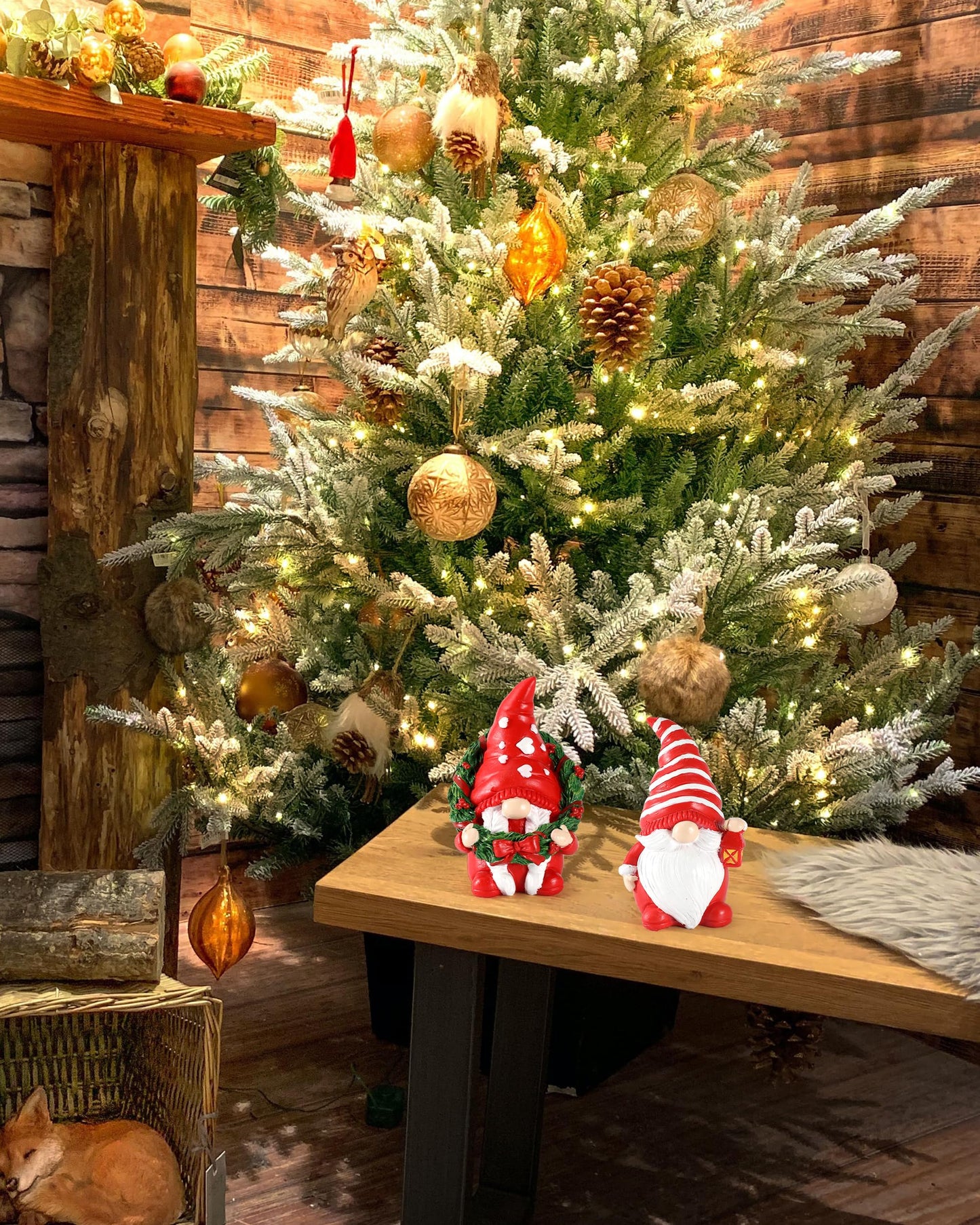 iStatue Set of 2 Resin Christmas Gnomes, 4.3'' Adorable Hand-Painted Tabletop Tomte Collectible Figurines Christmas Decorations for Home and Garden (Xmas)