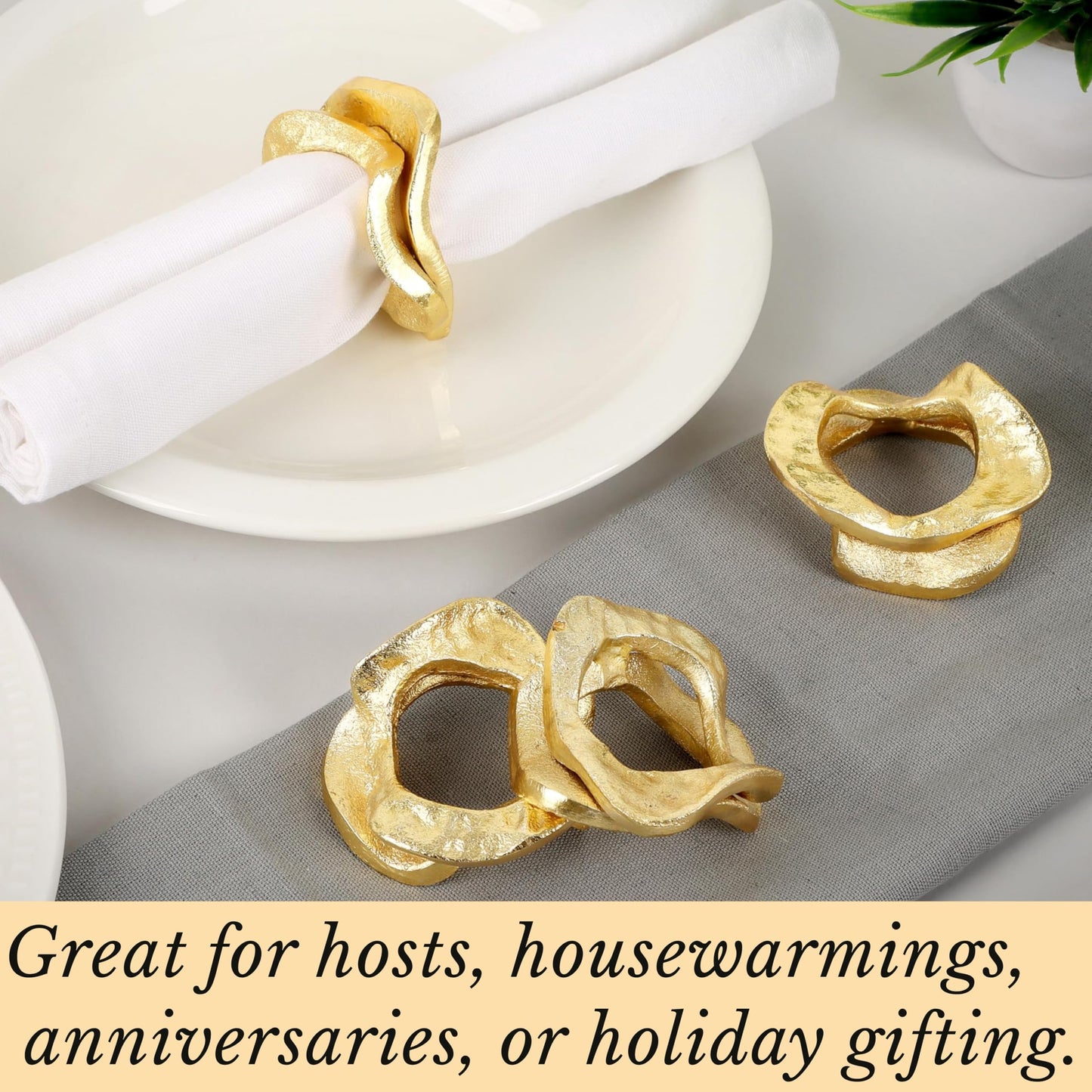ALPHA Living HOME Modren Napkin Rings - 8 Pcs Premium Metal Napkin Holders for Cloth Napkins Elegant Table Decor for Weddings, Dinners & Special Occasions (Gold)