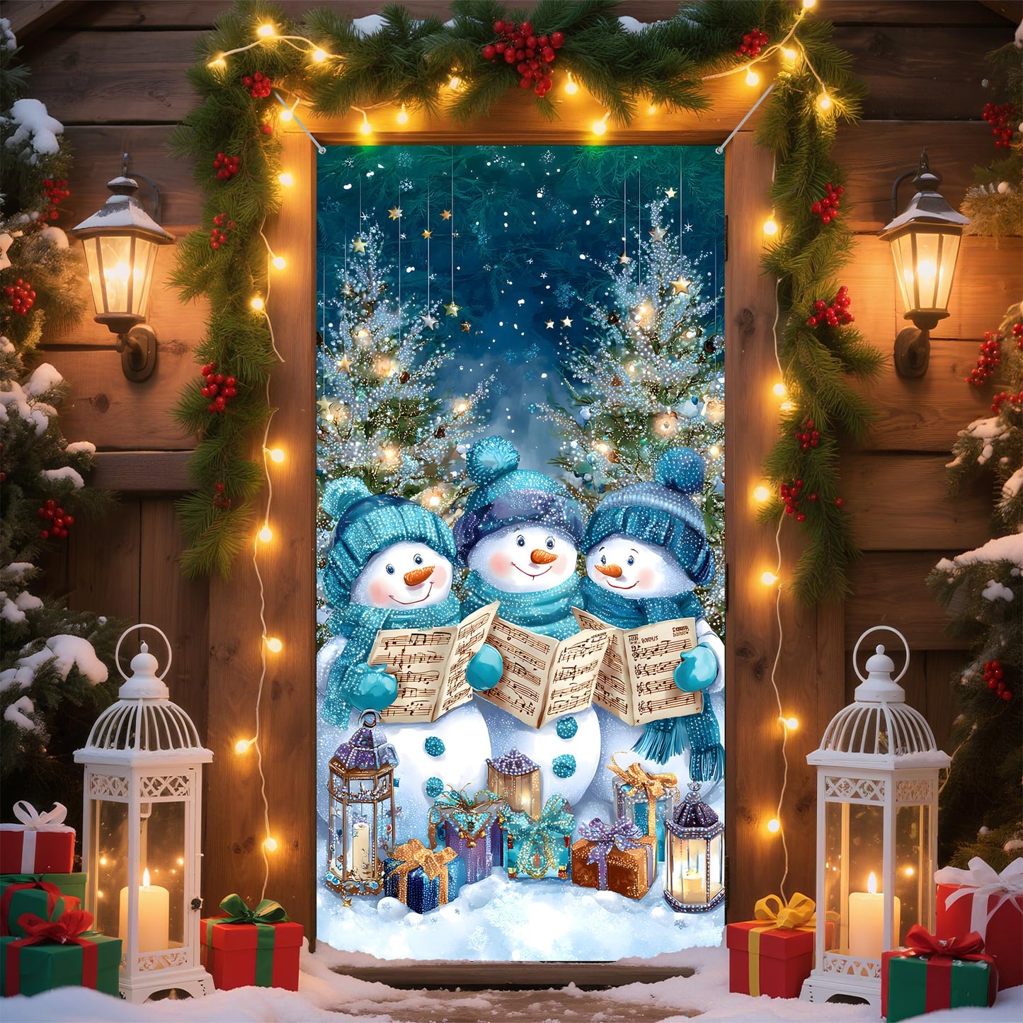 Merry Christmas Banner Door Cover 6 x 3 ft, Christmas Decorations for Party Banners, Xmas Winter Holiday Background Home Decor (Snowman)
