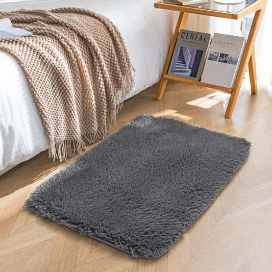 Amazon Basics Fluffy Washable Area Rug, Bedside Shaggy Carpet for Door Entryway, Living Room and Bedroom, 2' W × 3' L, Dark Gray