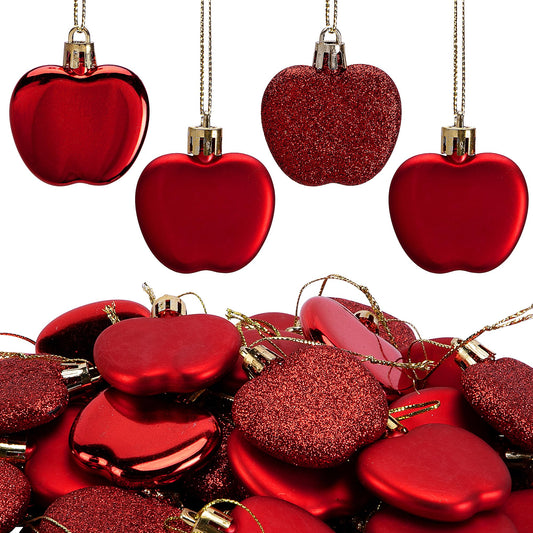 Deloky 48 Pcs Back to School Apple Ornaments, Assorted Matte Red Apples Ornaments, Plastic Apple-Shape Tree Decorations for First Day of School Christmas Holiday Party Classroom Home DIY Hanging Decor